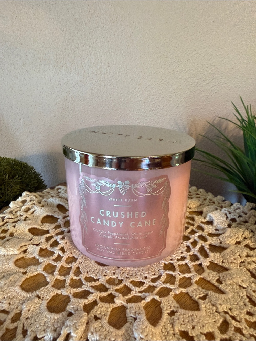 White Barn Crushed Candy Cane Candle - Pink with Silver Lid